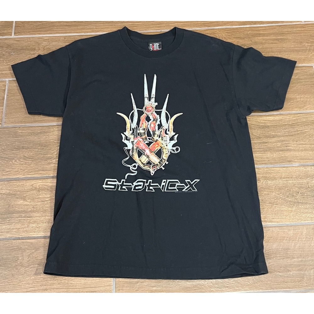 Vintage Static-X 2001 Tour Shirt Giant Tag Machine Era Binary Black Mens Large